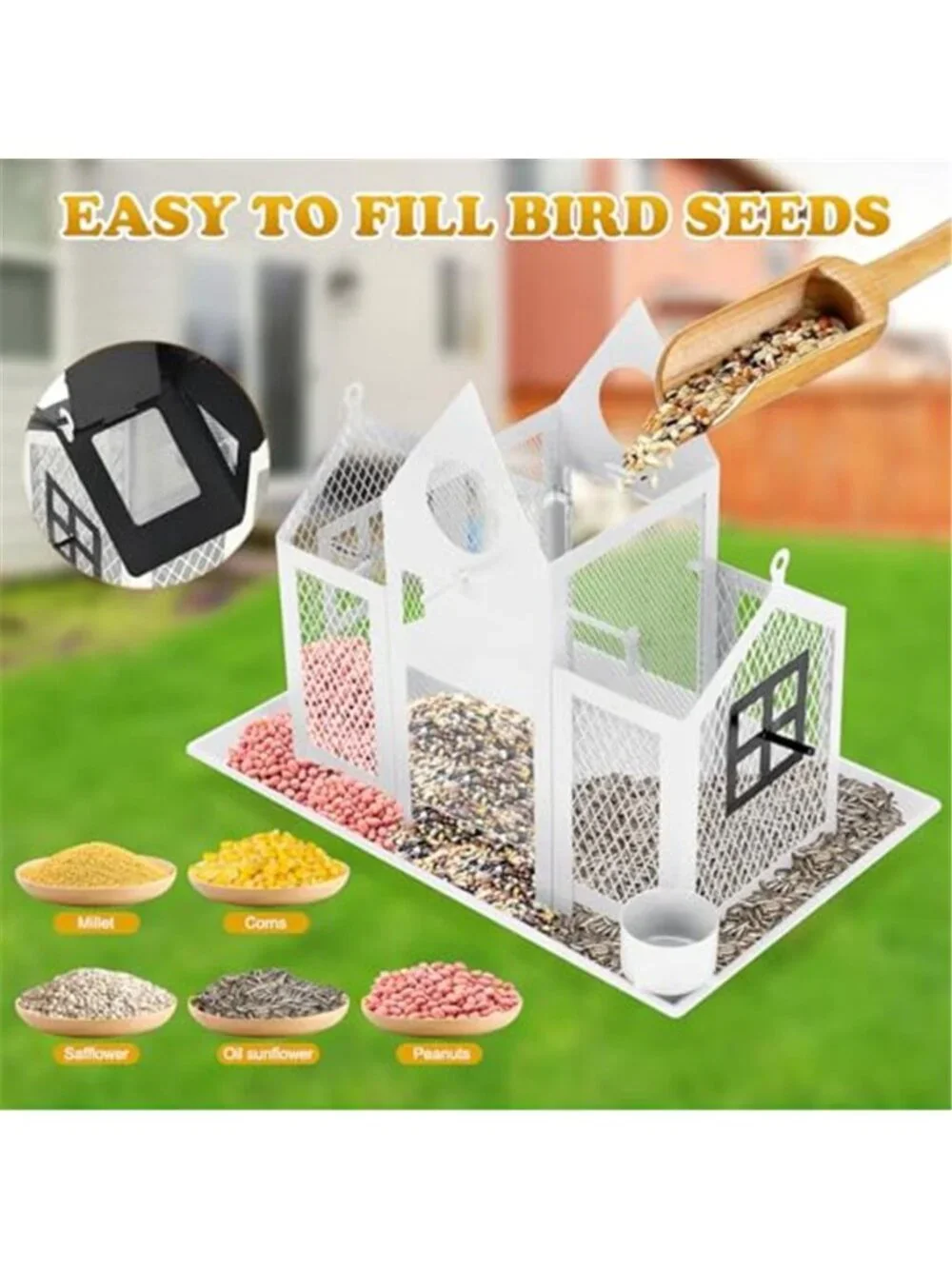 Solar Bird Feeders House Outside Hanging Metal Wild Bird Feeder Outdoors Large